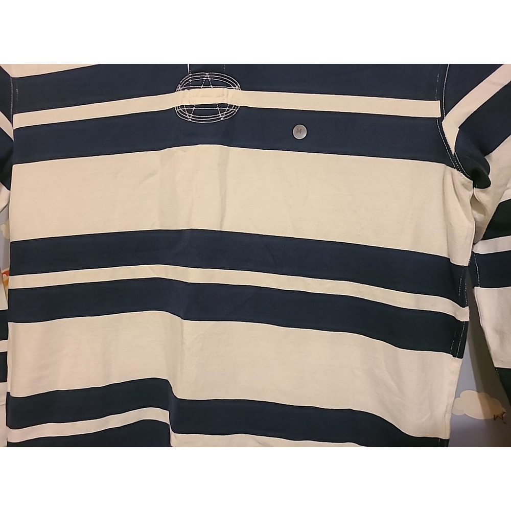 American Eagle Super Soft Long Sleeve Rugby Polo Size Medium Blue White Striped - Picture 3 of 13